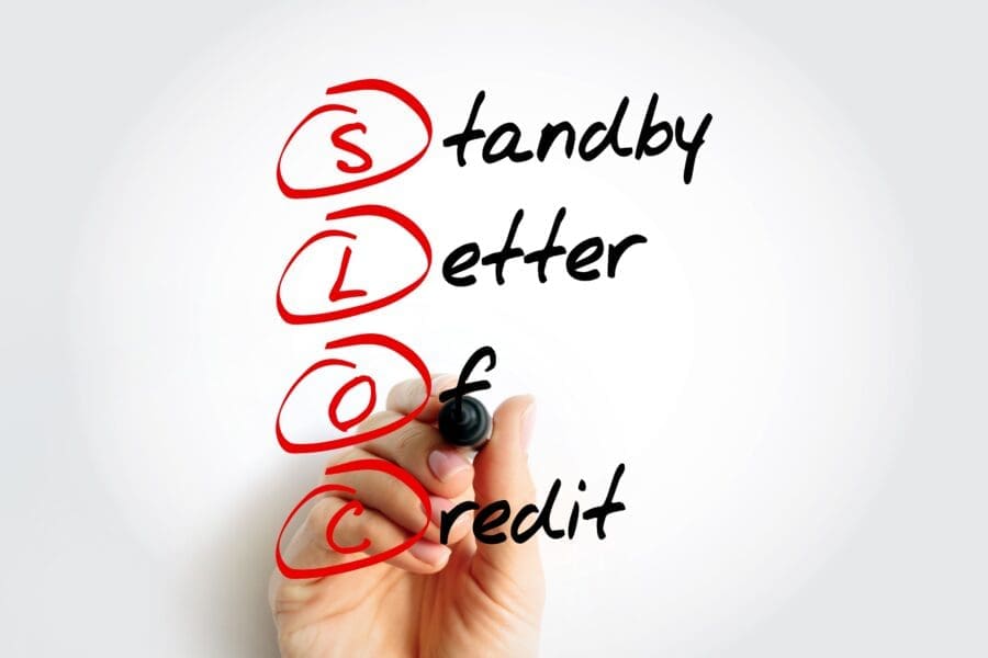 Letters written acrostic-style on a whiteboard Standby Letter Of Credit.